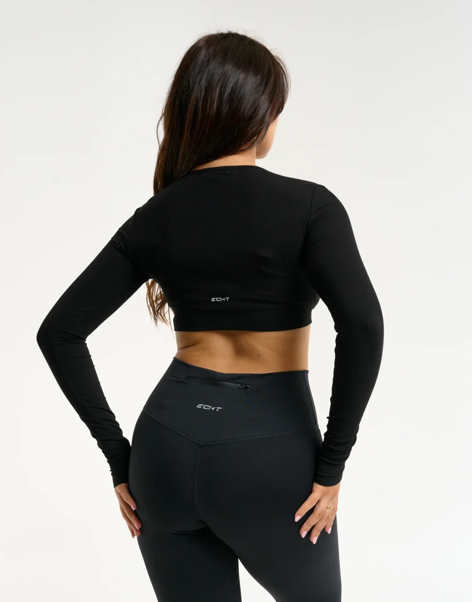 Echt Ribbed Cropped Long Sleeve - Black - Image 3